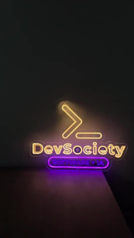 Logo de DevSociety en neón, empresa de tecnología, hecho por Neón Pro
