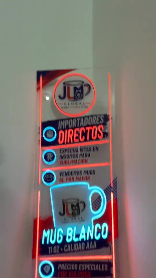 Logo de JM Global en neón con impresión UV, hecho por Neón Pro