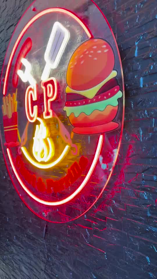 Aviso de neón de Hamburguesería CP, hecho por Neón Pro